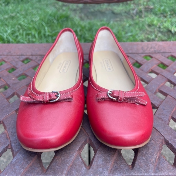 Coach Cherry Red Nappa Leather Ballet Flats Slip On Shoes - Picture 4 of 9